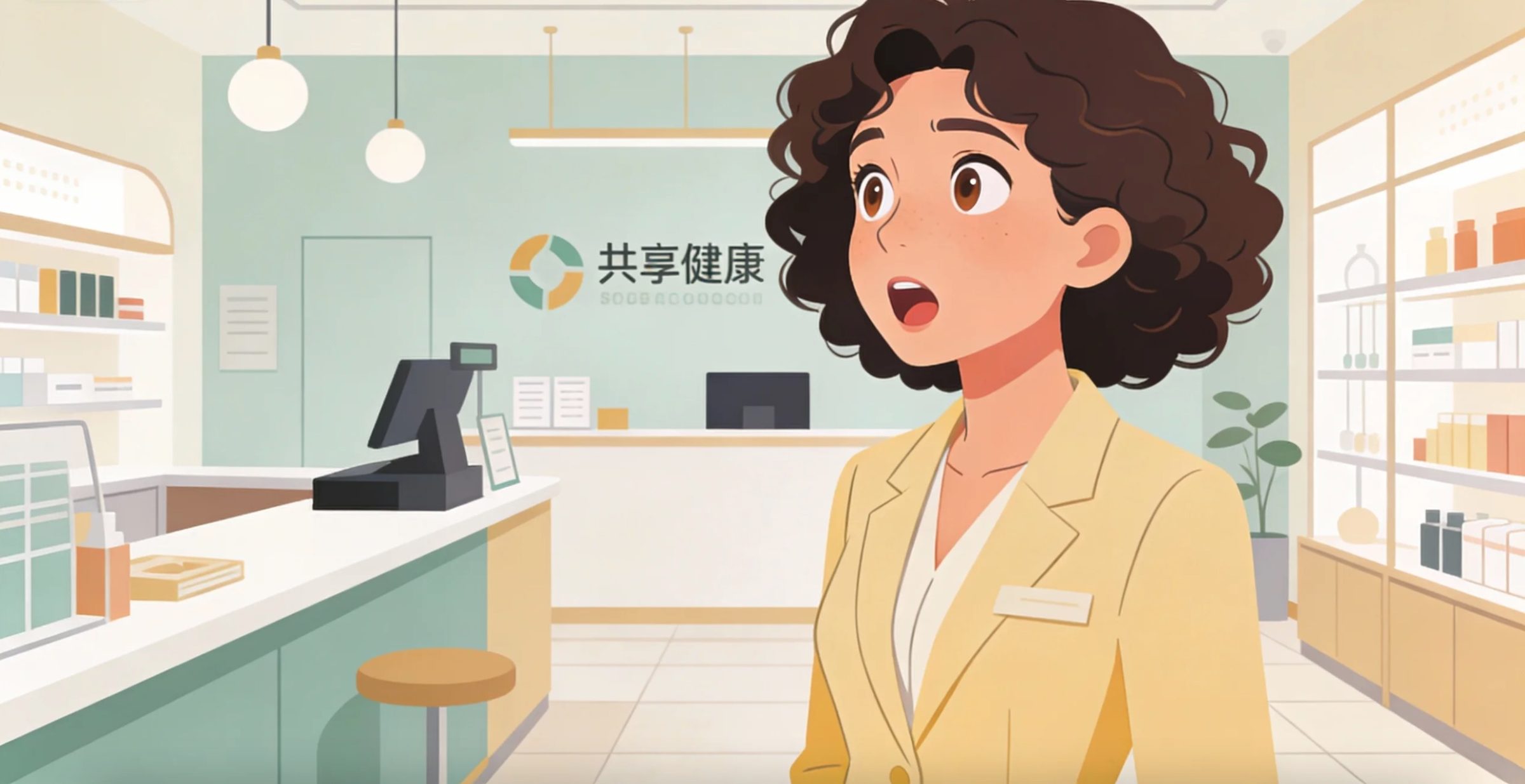 美业老板无奈地坐在装修豪华的店里,面前是低价团单的宣传海报