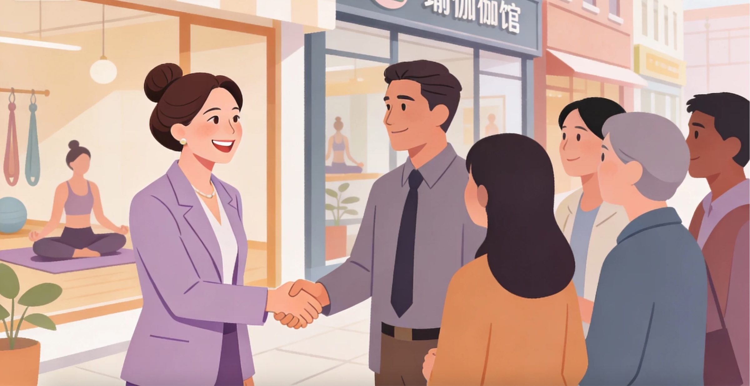 美业创业者和员工一起庆祝成功的场景